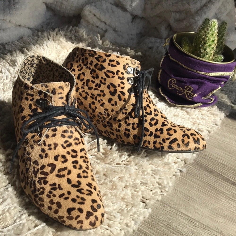 Kate & Mel Leopard Print Wedge Boots